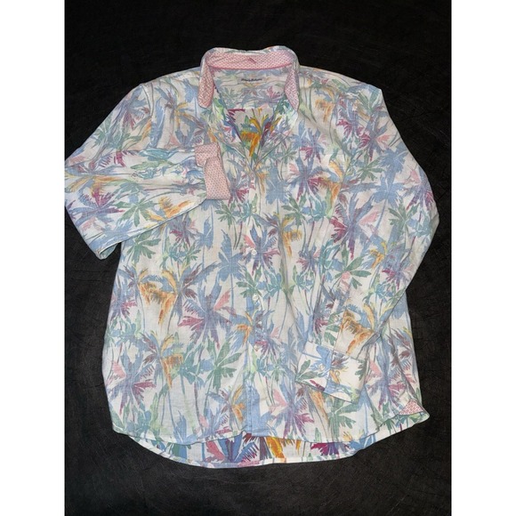 Tommy Bahama Mens LG All Over Floral Hawaiian Button Up LS Linen Blend Resort - Picture 2 of 10